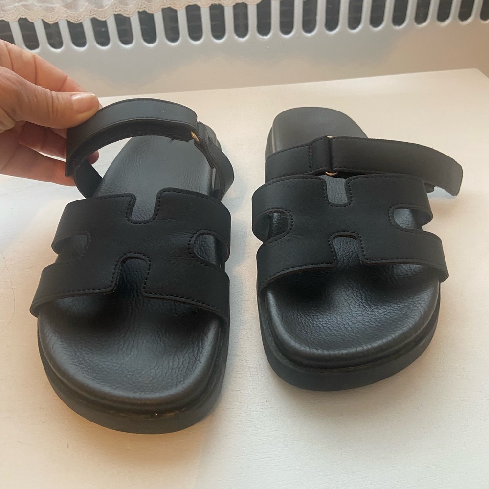 Black Slide Sandals with Geometric Cutouts